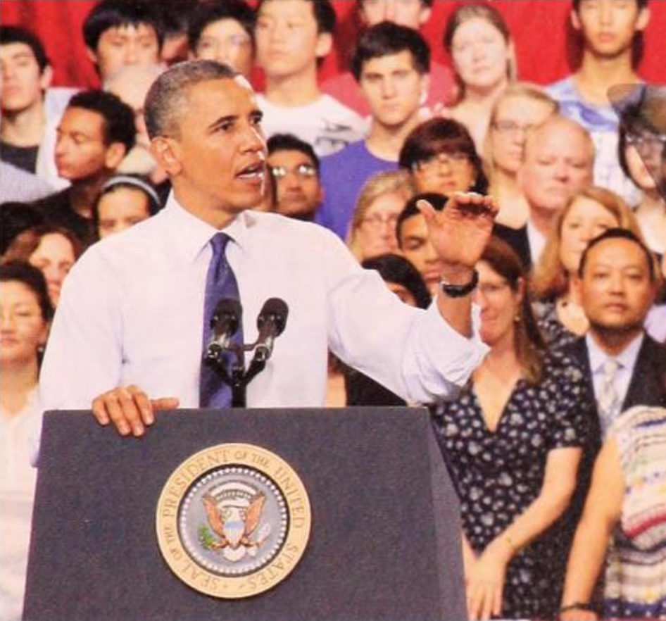 President Obama addresses W-L juniors, seniors, and their parents in W-L's Cempbell Gym.