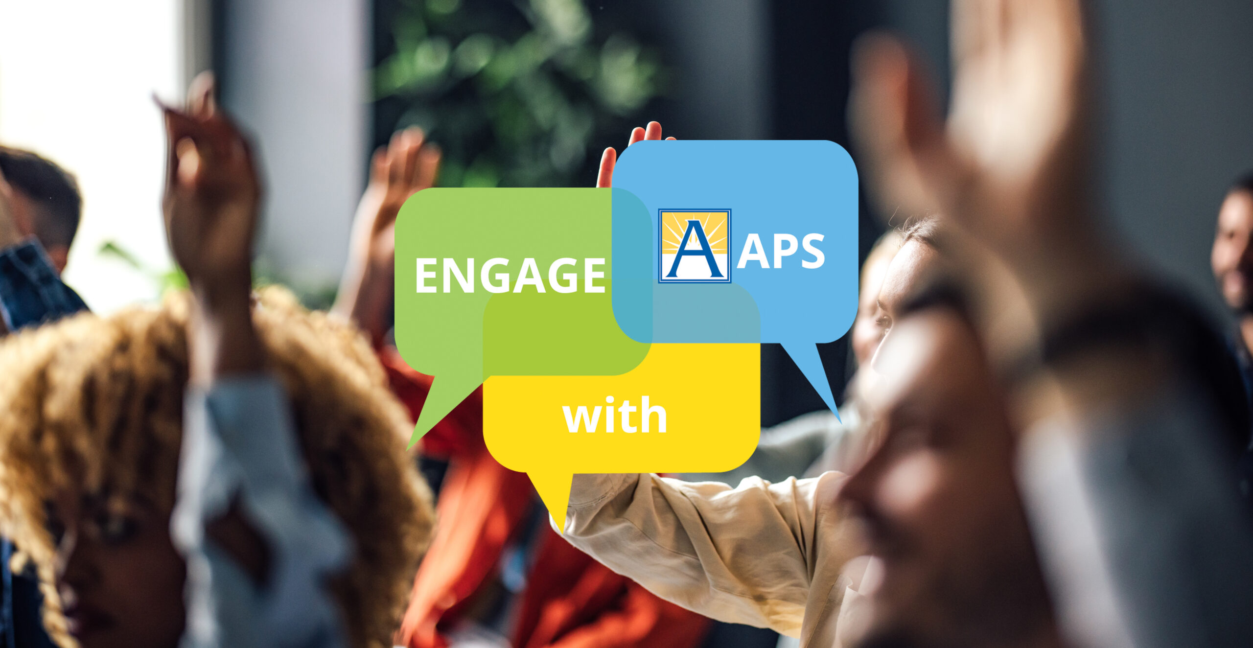 engage logo over a photo of adults raising their hands